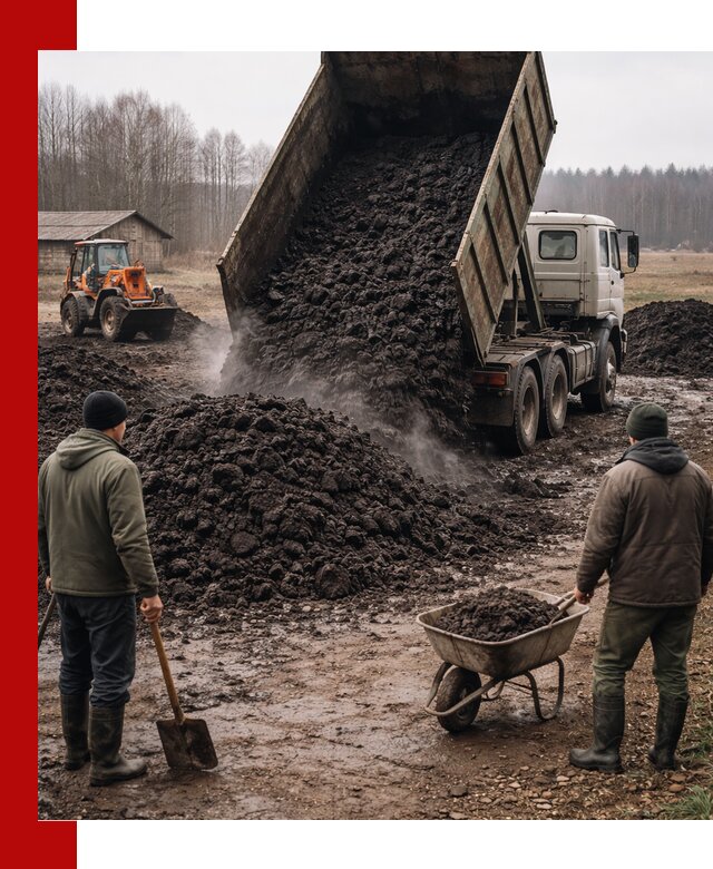 Доставка низинного торфа с разгрузкой и доставкой в Холмске