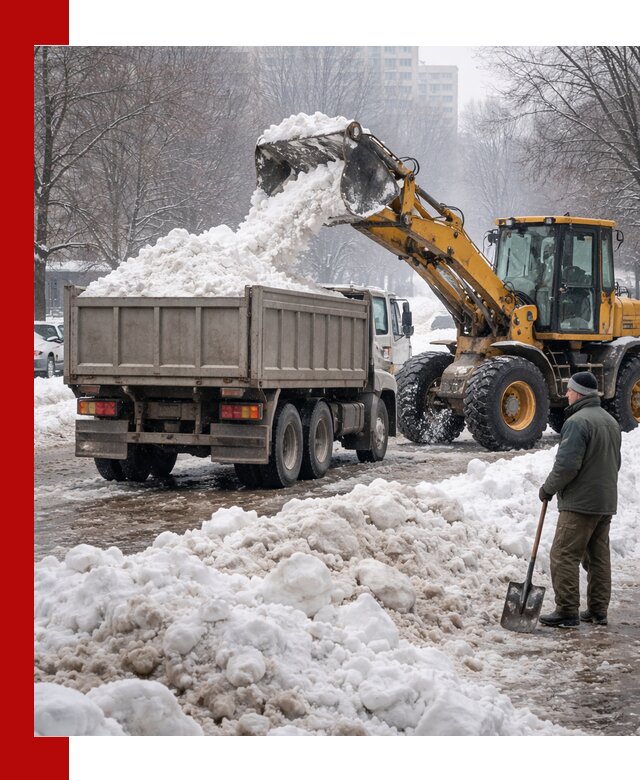 Вывоз снега грузовой техникой в Холмске оперативно и чисто